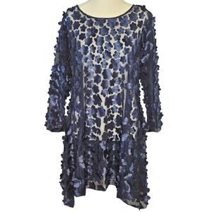 Gorgeous Sheer Navy A-line L/S Spring-Summer Dress 42-Bust 33-Length H33